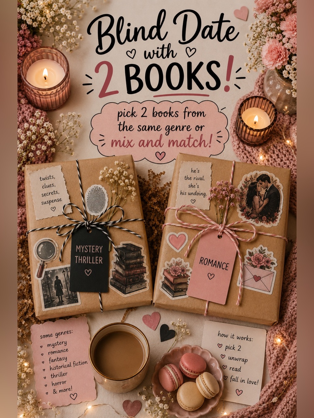 Blind Date With 2 Books - You Pick Genres, Great Gift for Book Lovers!
